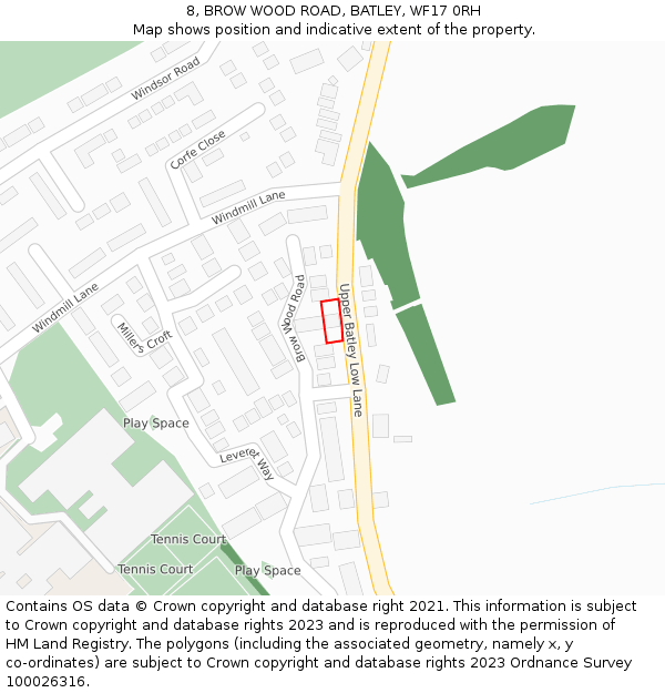 8, BROW WOOD ROAD, BATLEY, WF17 0RH: Location map and indicative extent of plot