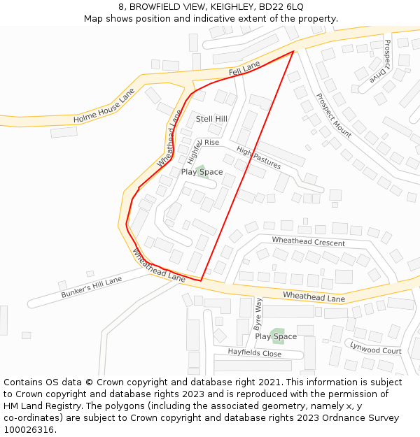 8, BROWFIELD VIEW, KEIGHLEY, BD22 6LQ: Location map and indicative extent of plot