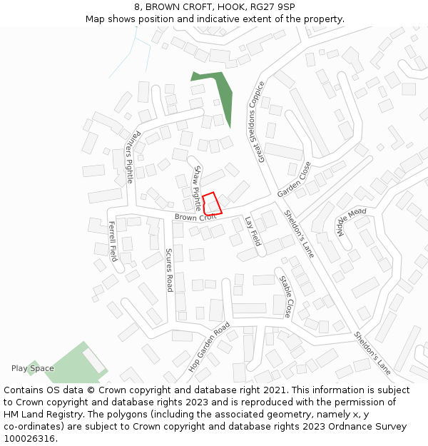 8, BROWN CROFT, HOOK, RG27 9SP: Location map and indicative extent of plot