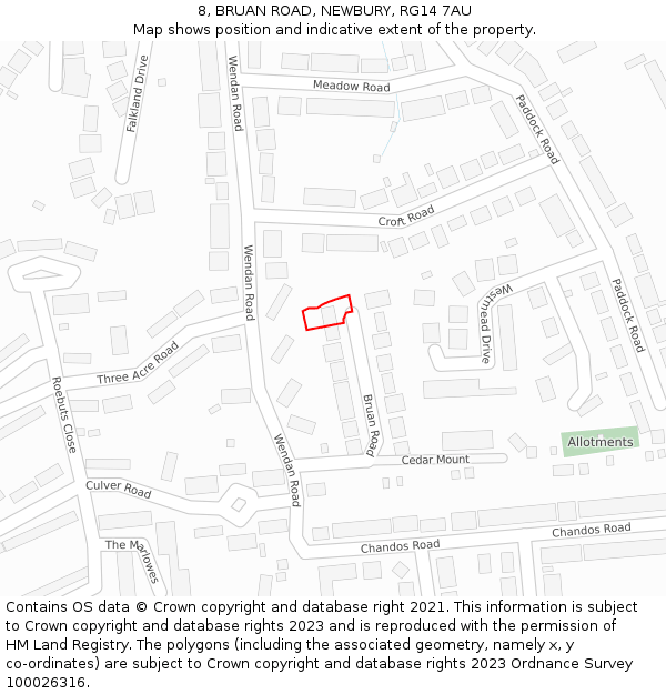 8, BRUAN ROAD, NEWBURY, RG14 7AU: Location map and indicative extent of plot