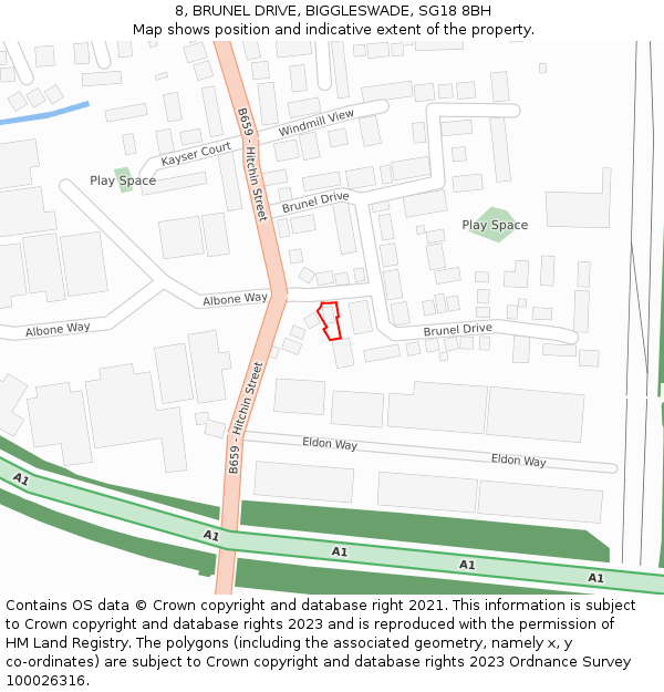 8, BRUNEL DRIVE, BIGGLESWADE, SG18 8BH: Location map and indicative extent of plot