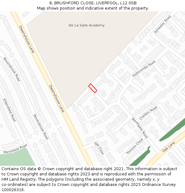 8, BRUSHFORD CLOSE, LIVERPOOL, L12 0SB: Location map and indicative extent of plot