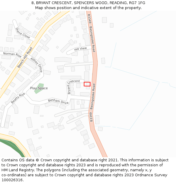 8, BRYANT CRESCENT, SPENCERS WOOD, READING, RG7 1FG: Location map and indicative extent of plot