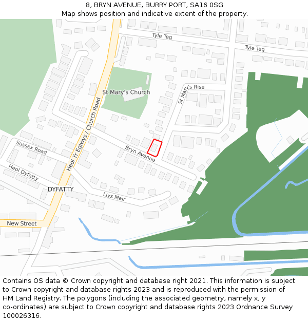 8, BRYN AVENUE, BURRY PORT, SA16 0SG: Location map and indicative extent of plot