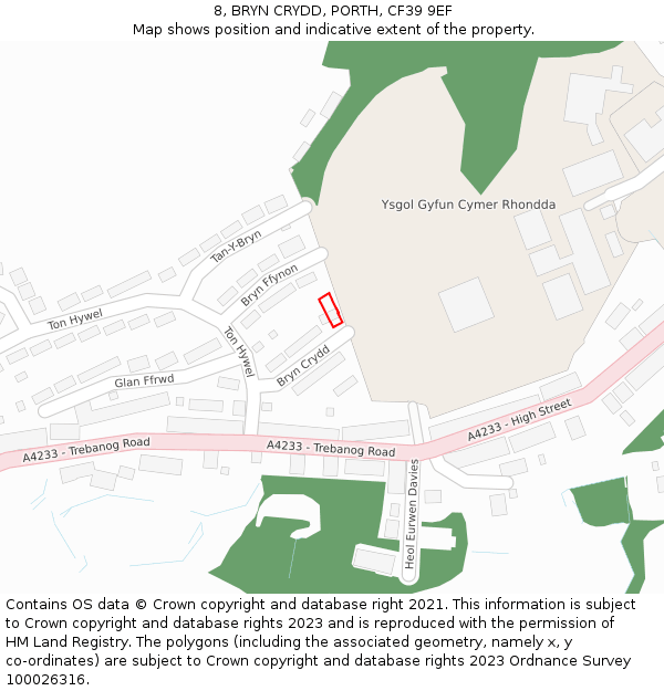 8, BRYN CRYDD, PORTH, CF39 9EF: Location map and indicative extent of plot