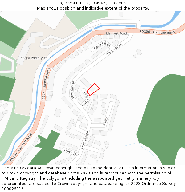 8, BRYN EITHIN, CONWY, LL32 8LN: Location map and indicative extent of plot