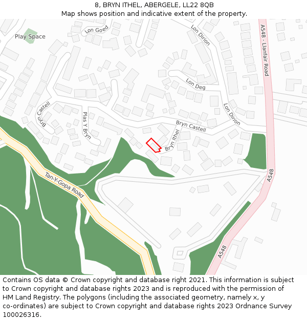 8, BRYN ITHEL, ABERGELE, LL22 8QB: Location map and indicative extent of plot