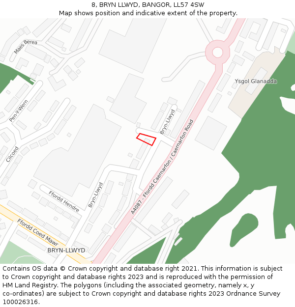 8, BRYN LLWYD, BANGOR, LL57 4SW: Location map and indicative extent of plot