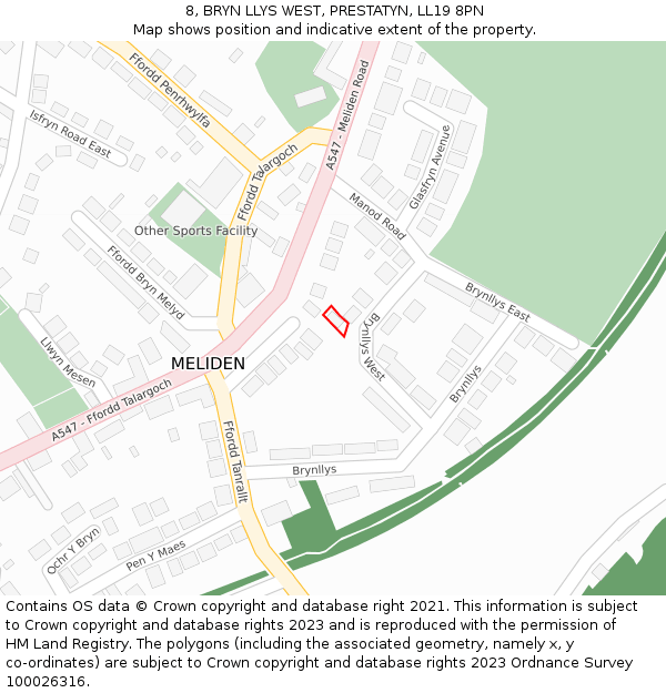 8, BRYN LLYS WEST, PRESTATYN, LL19 8PN: Location map and indicative extent of plot