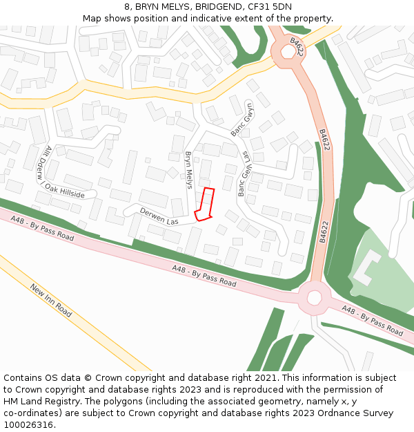 8, BRYN MELYS, BRIDGEND, CF31 5DN: Location map and indicative extent of plot