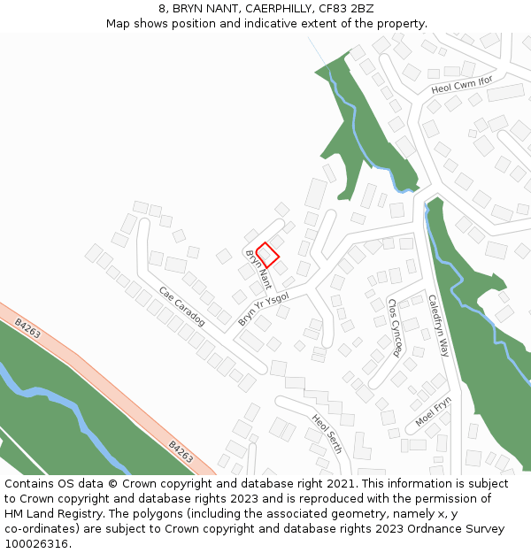 8, BRYN NANT, CAERPHILLY, CF83 2BZ: Location map and indicative extent of plot