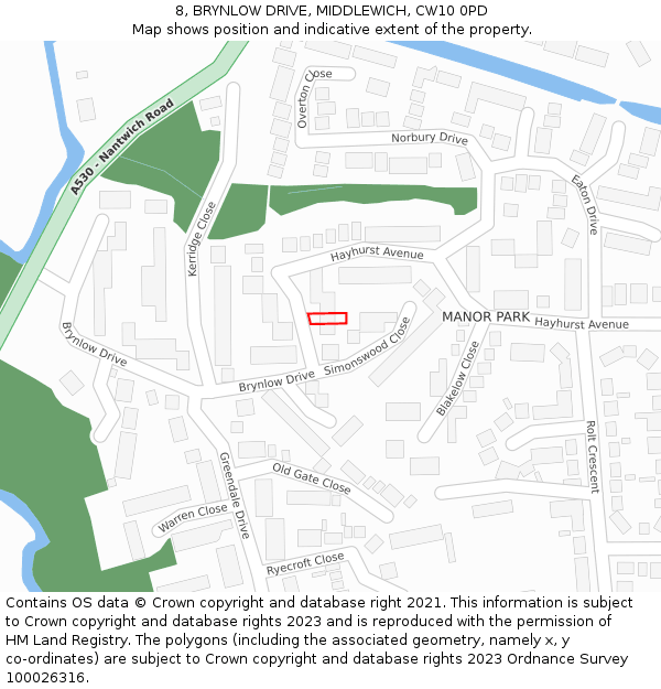 8, BRYNLOW DRIVE, MIDDLEWICH, CW10 0PD: Location map and indicative extent of plot