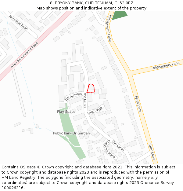 8, BRYONY BANK, CHELTENHAM, GL53 0PZ: Location map and indicative extent of plot