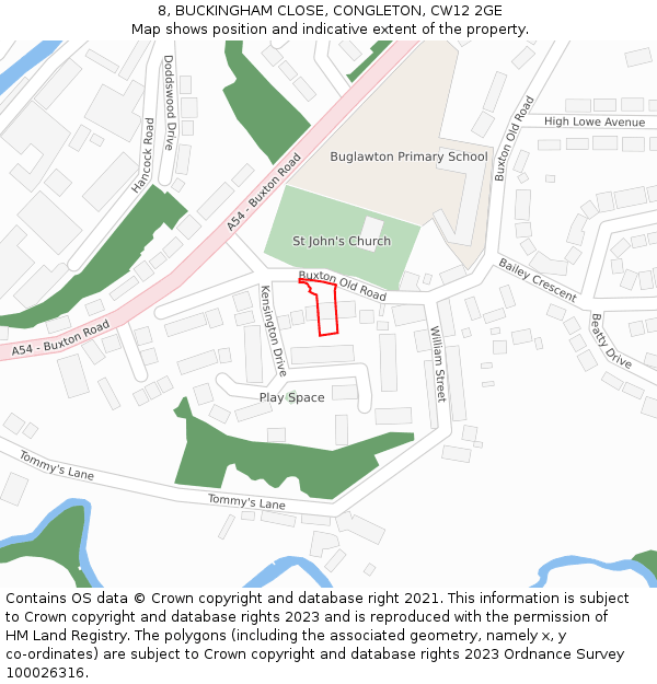 8, BUCKINGHAM CLOSE, CONGLETON, CW12 2GE: Location map and indicative extent of plot