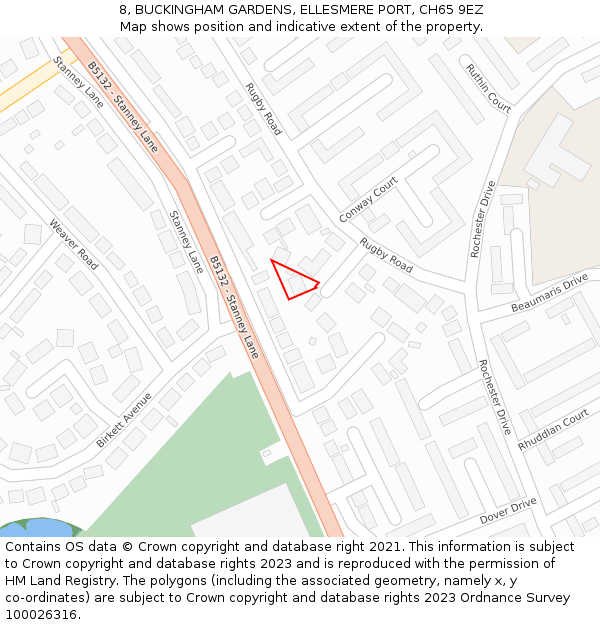 8, BUCKINGHAM GARDENS, ELLESMERE PORT, CH65 9EZ: Location map and indicative extent of plot