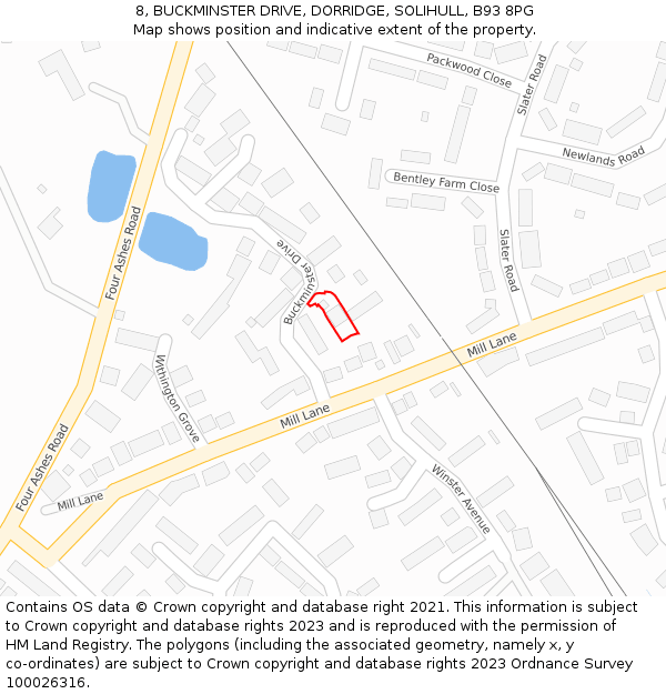 8, BUCKMINSTER DRIVE, DORRIDGE, SOLIHULL, B93 8PG: Location map and indicative extent of plot