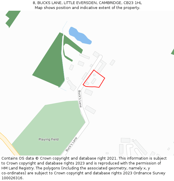 8, BUCKS LANE, LITTLE EVERSDEN, CAMBRIDGE, CB23 1HL: Location map and indicative extent of plot