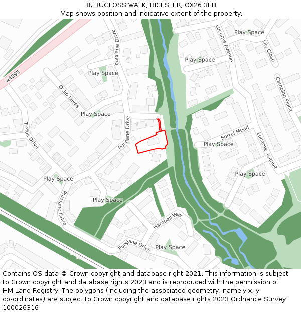 8, BUGLOSS WALK, BICESTER, OX26 3EB: Location map and indicative extent of plot