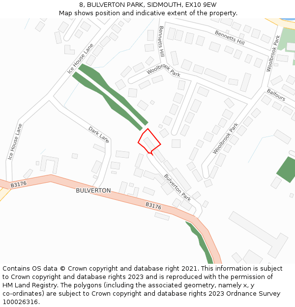 8, BULVERTON PARK, SIDMOUTH, EX10 9EW: Location map and indicative extent of plot