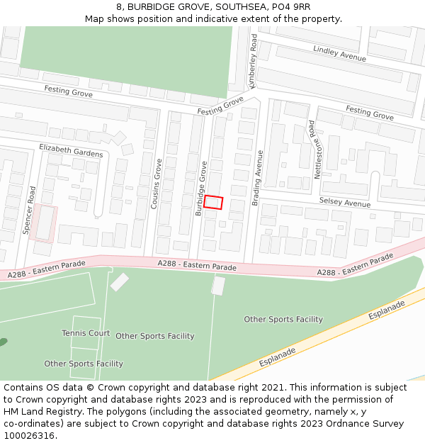 8, BURBIDGE GROVE, SOUTHSEA, PO4 9RR: Location map and indicative extent of plot