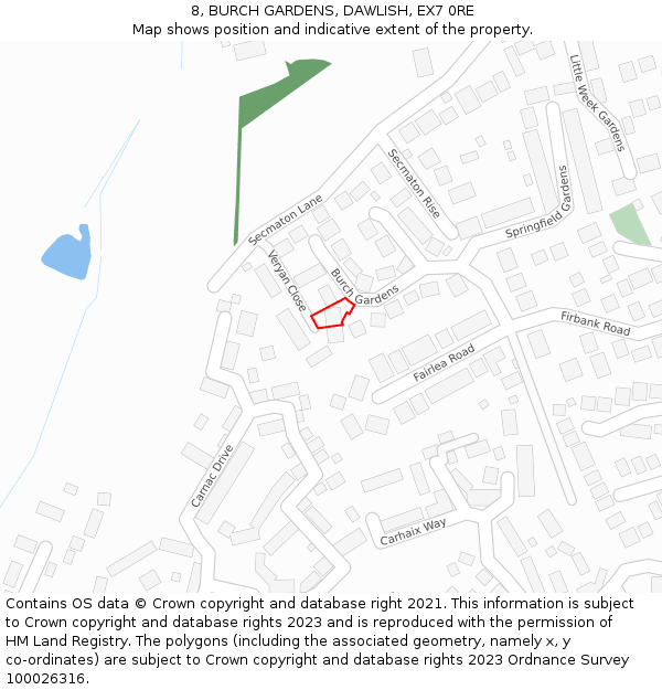 8, BURCH GARDENS, DAWLISH, EX7 0RE: Location map and indicative extent of plot