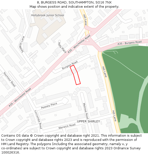 8, BURGESS ROAD, SOUTHAMPTON, SO16 7NX: Location map and indicative extent of plot