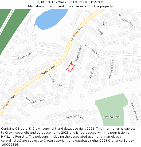 8, BURGHLEY WALK, BRIERLEY HILL, DY5 3RN: Location map and indicative extent of plot