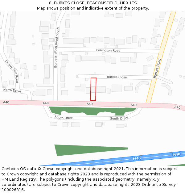 8, BURKES CLOSE, BEACONSFIELD, HP9 1ES: Location map and indicative extent of plot