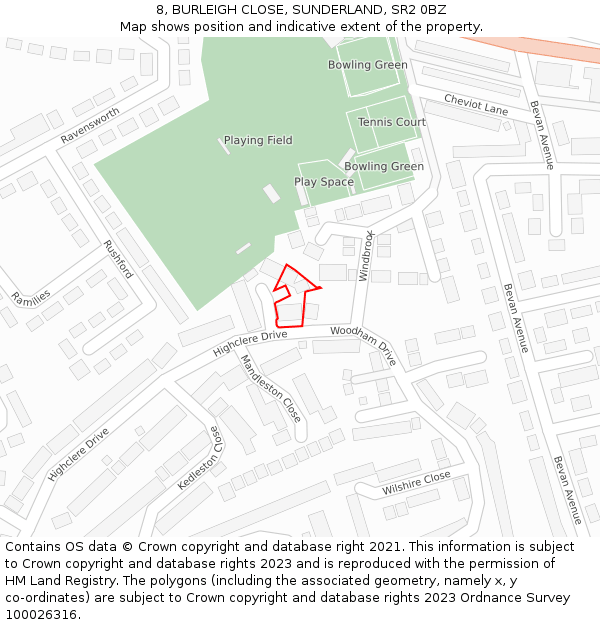 8, BURLEIGH CLOSE, SUNDERLAND, SR2 0BZ: Location map and indicative extent of plot