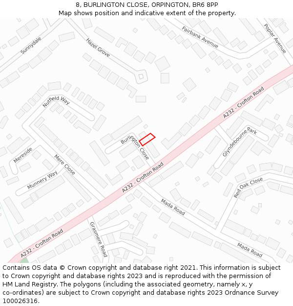 8, BURLINGTON CLOSE, ORPINGTON, BR6 8PP: Location map and indicative extent of plot
