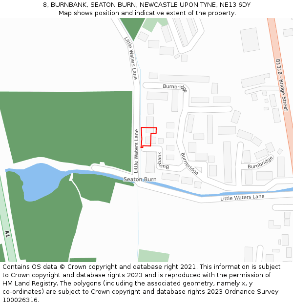 8, BURNBANK, SEATON BURN, NEWCASTLE UPON TYNE, NE13 6DY: Location map and indicative extent of plot