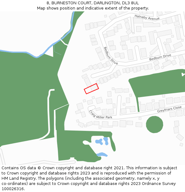 8, BURNESTON COURT, DARLINGTON, DL3 8UL: Location map and indicative extent of plot