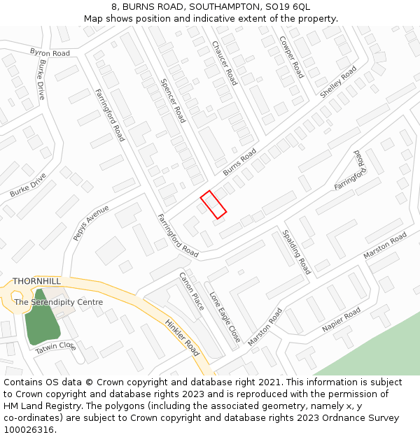 8, BURNS ROAD, SOUTHAMPTON, SO19 6QL: Location map and indicative extent of plot