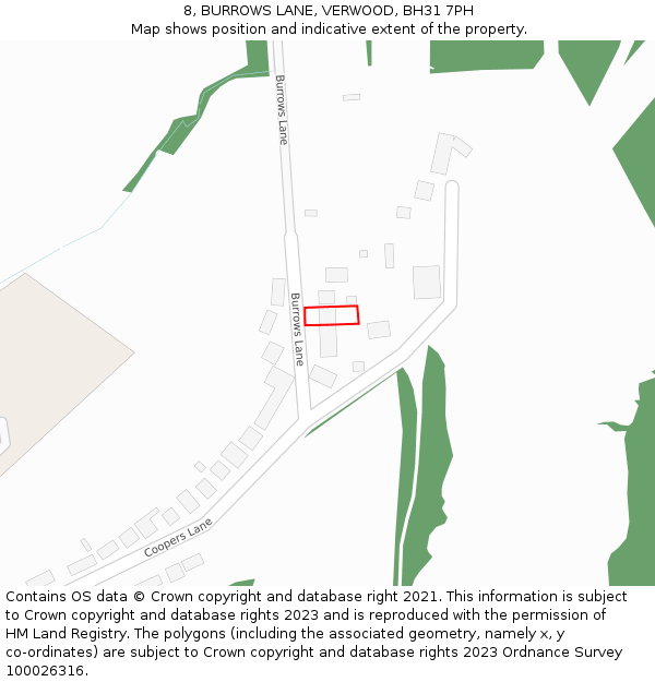 8, BURROWS LANE, VERWOOD, BH31 7PH: Location map and indicative extent of plot