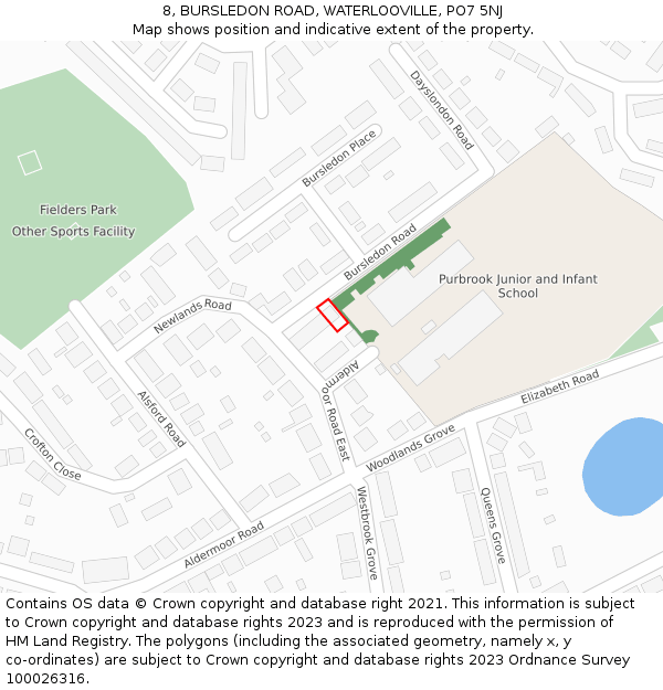 8, BURSLEDON ROAD, WATERLOOVILLE, PO7 5NJ: Location map and indicative extent of plot