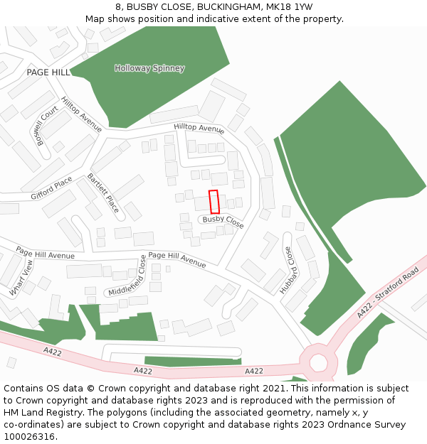 8, BUSBY CLOSE, BUCKINGHAM, MK18 1YW: Location map and indicative extent of plot