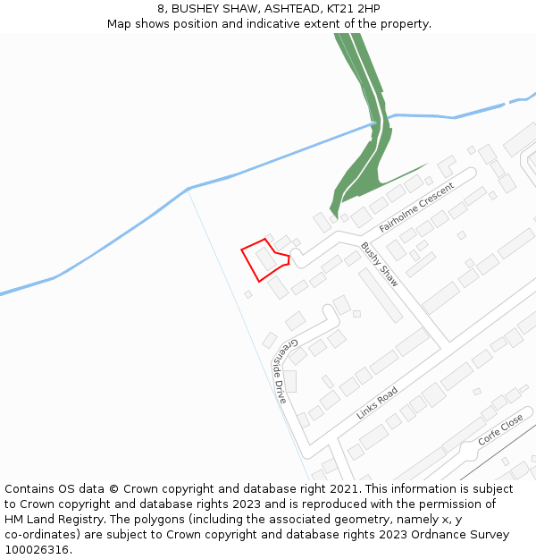 8, BUSHEY SHAW, ASHTEAD, KT21 2HP: Location map and indicative extent of plot