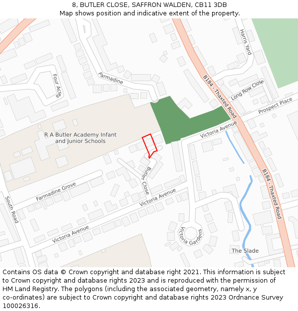 8, BUTLER CLOSE, SAFFRON WALDEN, CB11 3DB: Location map and indicative extent of plot