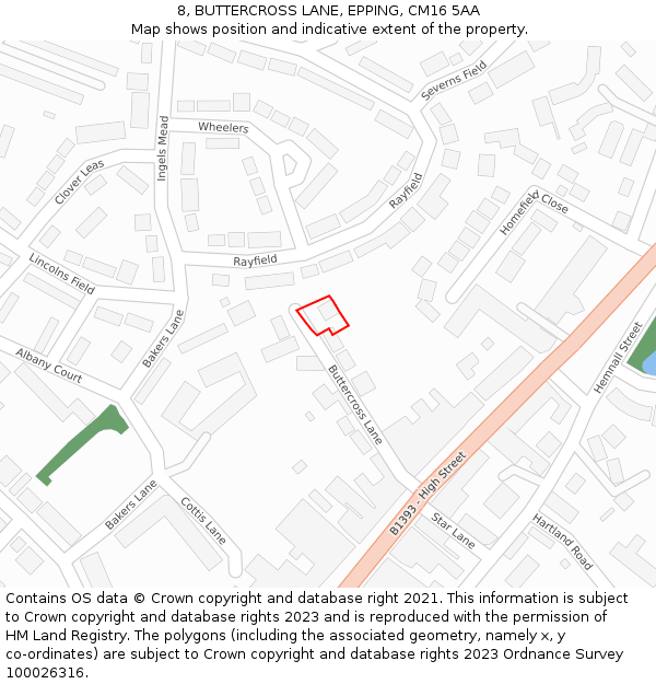 8, BUTTERCROSS LANE, EPPING, CM16 5AA: Location map and indicative extent of plot