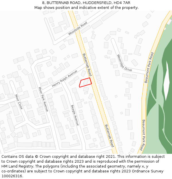 8, BUTTERNAB ROAD, HUDDERSFIELD, HD4 7AR: Location map and indicative extent of plot