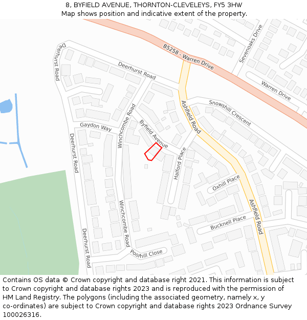 8, BYFIELD AVENUE, THORNTON-CLEVELEYS, FY5 3HW: Location map and indicative extent of plot