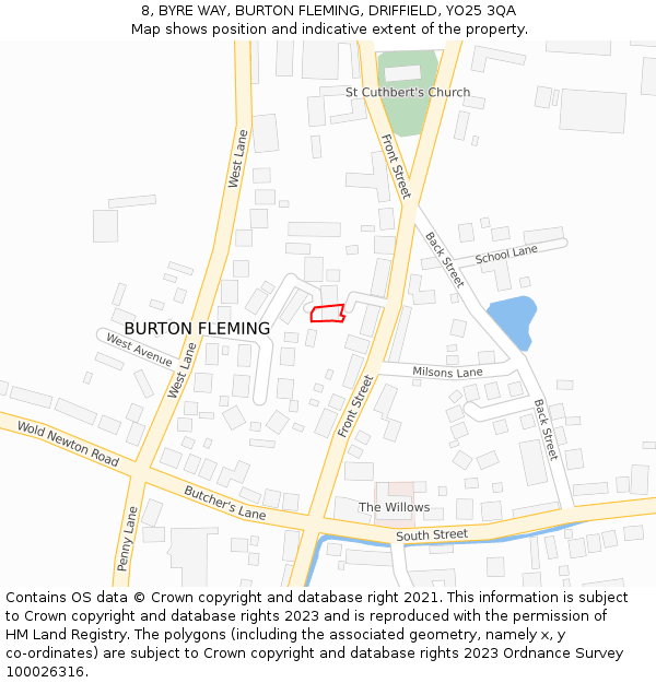 8, BYRE WAY, BURTON FLEMING, DRIFFIELD, YO25 3QA: Location map and indicative extent of plot