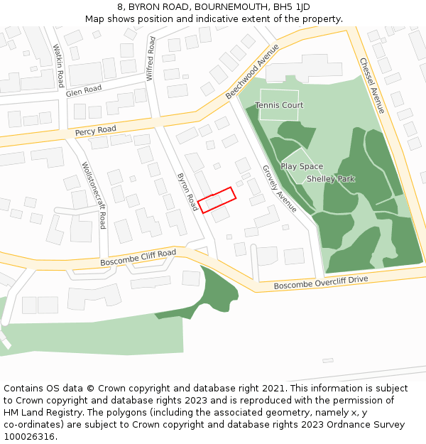 8, BYRON ROAD, BOURNEMOUTH, BH5 1JD: Location map and indicative extent of plot