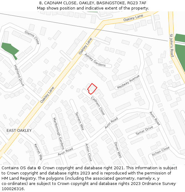 8, CADNAM CLOSE, OAKLEY, BASINGSTOKE, RG23 7AF: Location map and indicative extent of plot