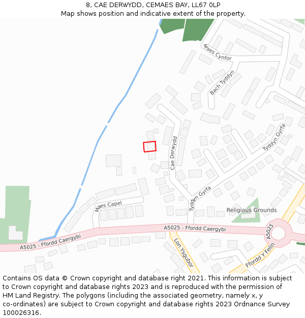 8, CAE DERWYDD, CEMAES BAY, LL67 0LP: Location map and indicative extent of plot
