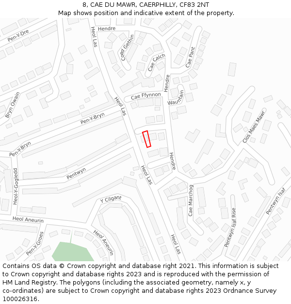 8, CAE DU MAWR, CAERPHILLY, CF83 2NT: Location map and indicative extent of plot