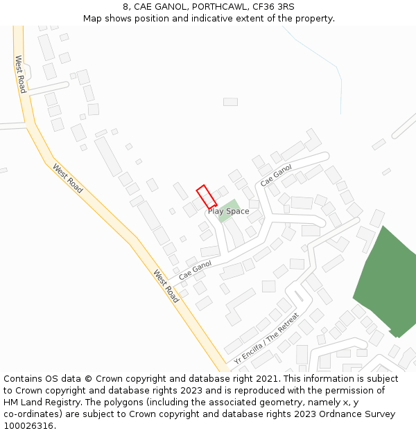 8, CAE GANOL, PORTHCAWL, CF36 3RS: Location map and indicative extent of plot