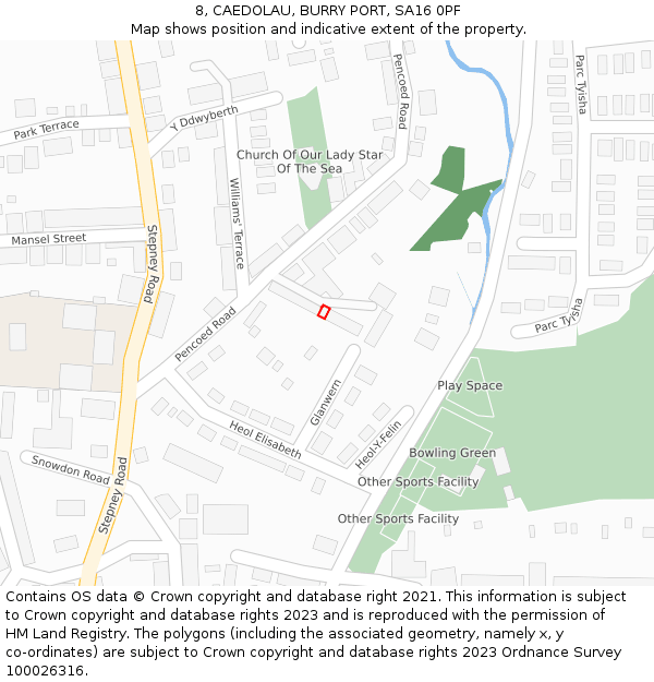 8, CAEDOLAU, BURRY PORT, SA16 0PF: Location map and indicative extent of plot