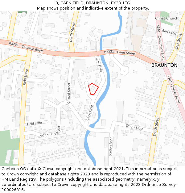 8, CAEN FIELD, BRAUNTON, EX33 1EG: Location map and indicative extent of plot