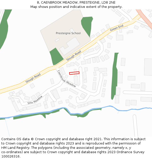 8, CAENBROOK MEADOW, PRESTEIGNE, LD8 2NE: Location map and indicative extent of plot